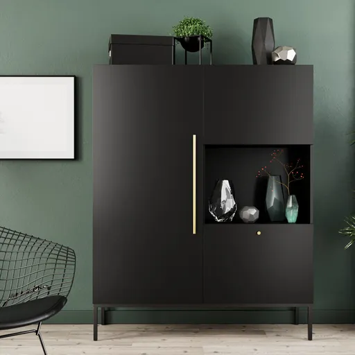 Dulap multifunctional ELTAP, Lanzzi, 120x40x150 cm, MDF laminat, negru/auriu