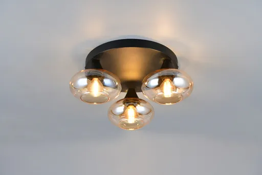 Plafoniera Divina, RL, 39x15 cm, 10W, 3x E14, sticla, negru/chihlimbar