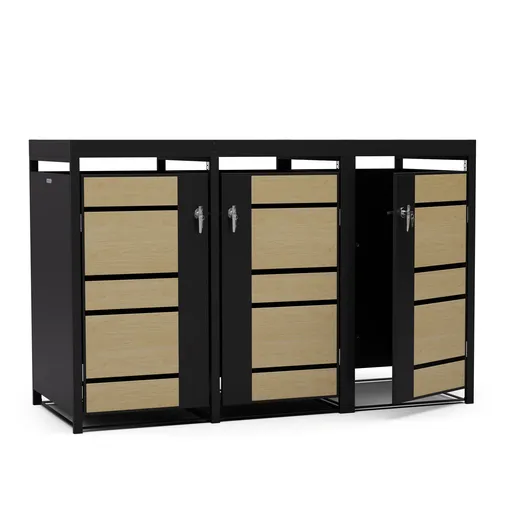 Blumfeldt BinSafe, coș de gunoi, 3 coșuri de gunoi, 240 l, cu încuietoare, din oțel galvanizat rezistent la intemperii, acoperiș