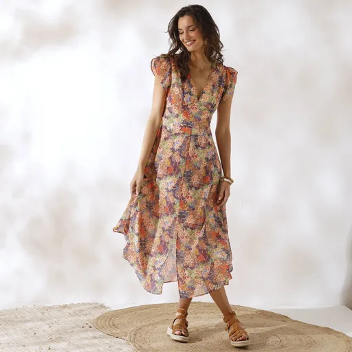 Rochie cu decolteu în V și mâneci cu volane