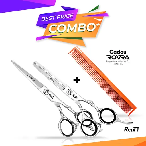 Set foarfeca de tuns + foarfeca de filat  - RcuT 1 - 5.5 inch. + Pieptene  Rovra Cadou