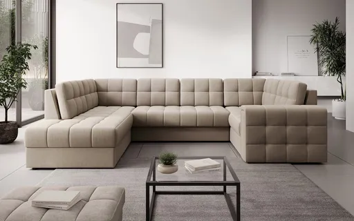 Coltar extensibil stanga 5 locuri ELTAP, LT-18SO, Blewett, 299x198x82 cm, lemn/poliester, bej inchis