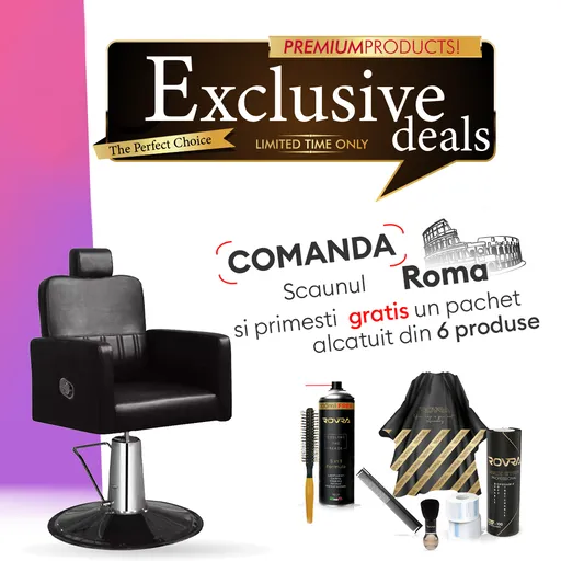 Set 1 - Scaun Coafor - R DETROIT - Negru + 6 Produse Cadou