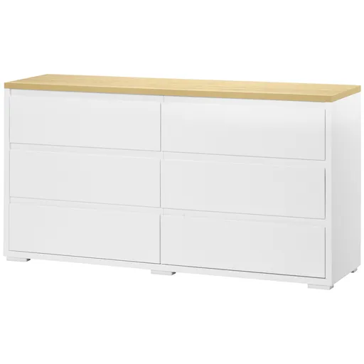 HOMCOM Comodă Depozitare, 6 Sertare, Mobilier Dormitor/Cameră de Zi, Alb/Lemn Natural | Aosom Romania