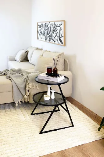 Masuta, Hanah Home, Valencia, 42x55x42 cm, Sticla temperata, Negru / Fume