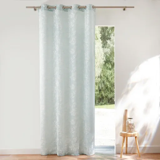 Perdea din voal cu imprimeu frunze și efect de in