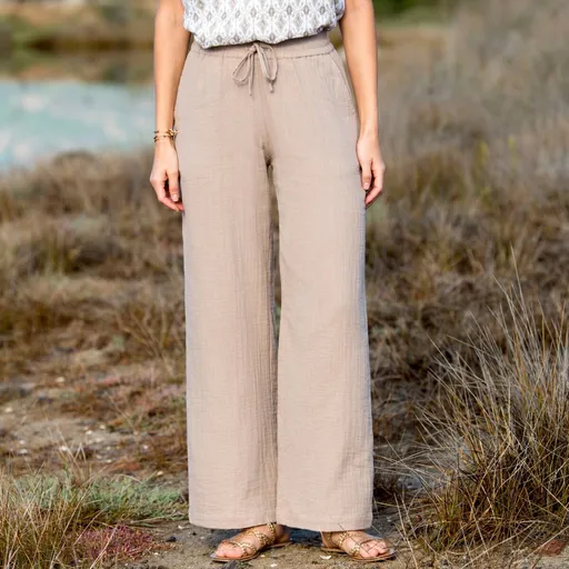 Pantaloni din muselină cu talie înaltă și picior lat