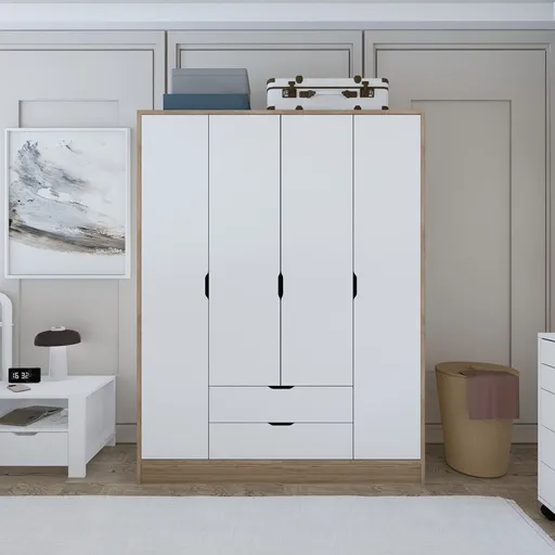 Dulap pentru haine, Hanah Home, Nisan 1600-024, 140x181.8x45 cm, Nuc deschis / Alb