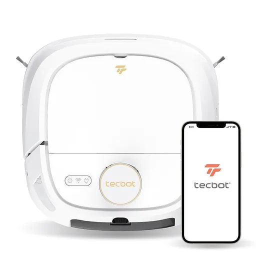 Robot aspirator Tecbot M1, Li-ion 5200 mAh, 4000 Pa, 0.5 l, HEPA, Wi-Fi, Autonomie pana la 160 min, Mop cu mop cu auto-curatare, Alb