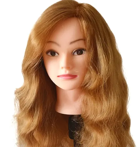 Cap Manechin Par Natural 100% Blond Auriu pentru Vopsit, 40-45cm + Suport Prindere