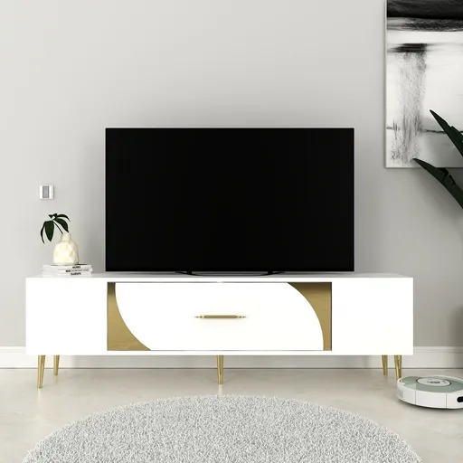 Comoda TV, Hanah Home, Dekop2, 150x48.2x29.6 cm, Alb/Auriu