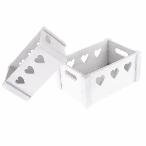 Set lădițe decorative din lemn Hearts 2 buc., alb