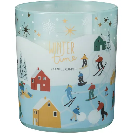 Lumânare parfumată Winter Fun, aromă WinterBreeze, 270 g, albastru deschis