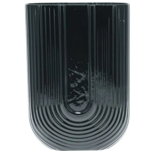 Vază de sticlă cu relief Eleanor, 16,5 x 23,5x 7,5 cm, negru lucios