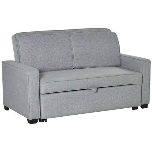 HOMCOM Canapea extensibila 2 locuri, cu spatar reglabil pe 3 niveluri, pentru Sufregerie, din material textil, 154x87x89cm, gri | Aosom Romania