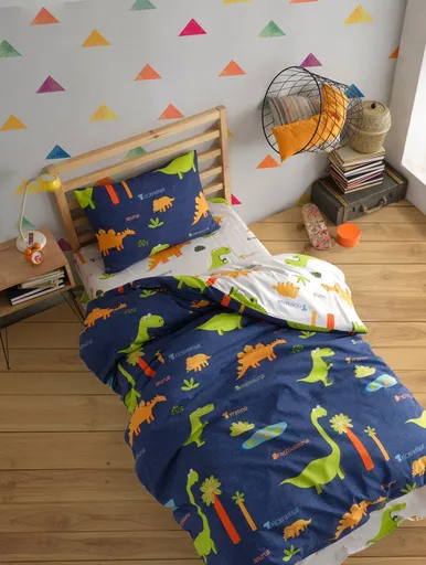 Lenjerie de pat pentru o persoana, L'essentiel Maison, Dinolar, Albastru inchis