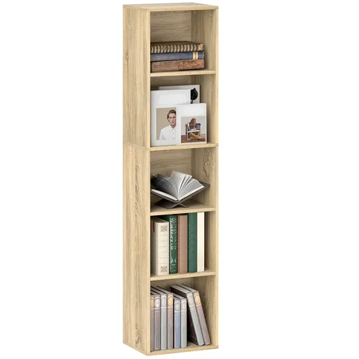 HOMCOM Bibliotecă etajeră de depozitare 5 niveluri cu rafturi reglabile pentru sufragerie, dormitor, birou, 30x24x133,5cm, natural | Aosom Romania
