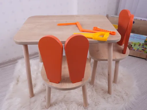 Set masa si scaun pentru copii, Hanah Home, Bunny Two Chair Set, Portocaliu/Maro
