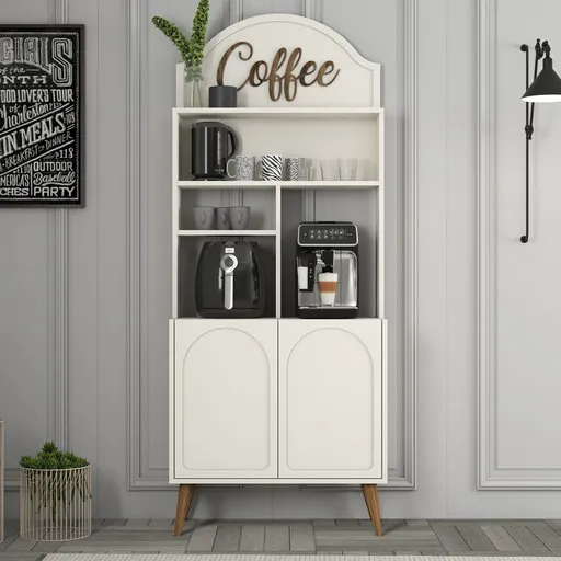 Dulap de bar pentru cafea, Hanah Home, Lyon 80, 81.3x201x35 cm, Crema/Nuca