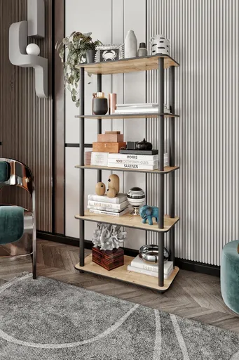 Corp biblioteca, Hanah Home, Bookcase 5 Rect, 60x139x30 cm, MDF , Stejar