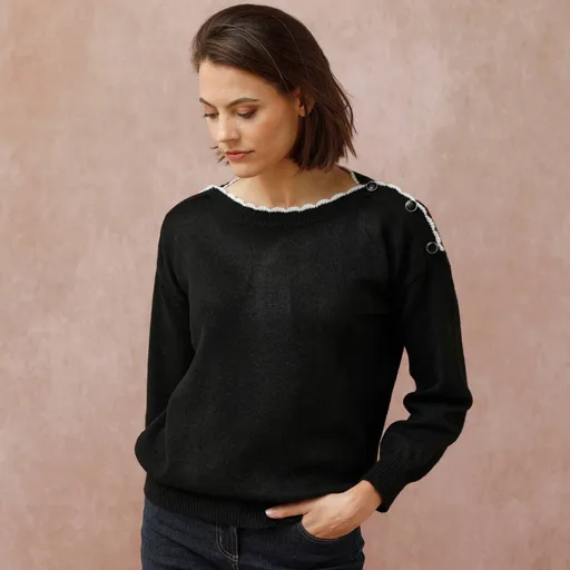 Pulover cu guler tip barcă, din amestec de lână