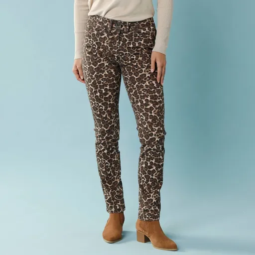 Pantaloni drepți cu imprimeu de blană animală, pentru o siluetă mai mică