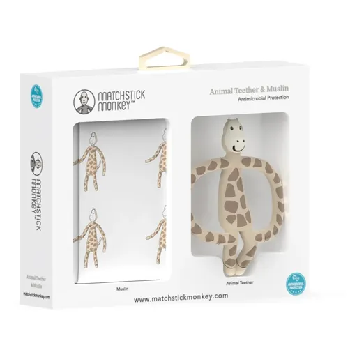 Matchstick Monkey Animal Teether & Muslin Giraffe set cadou pentru copii