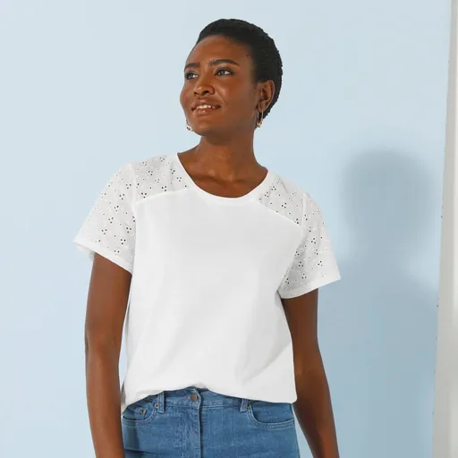 Tricou cu decolteu rotund, mâneci scurte și madeira