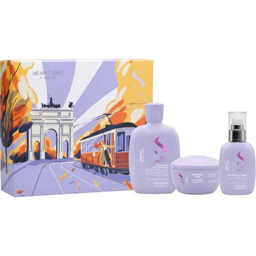 Alfaparf Milano Semi di Lino Smooth Holiday Kit set cadou pentru par indisciplinat 3 buc