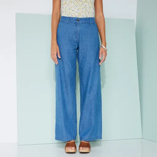 Pantaloni cu picior lat, din denim ușor