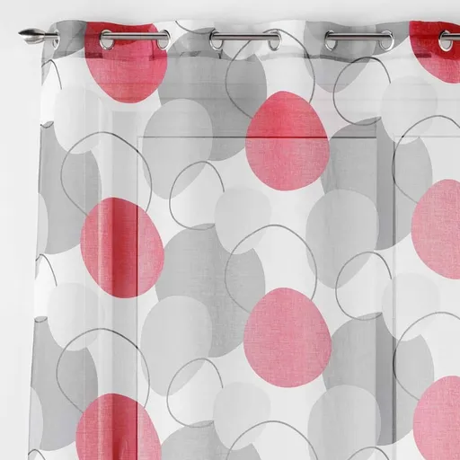 Perdea voal cu imprimeu de cercuri roșii, capete cu ochiuri