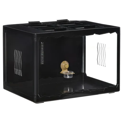 PawHut Terariu pentru Broaște Țestoase, Cameleon, Iguana, Gecko și Reptile din Sticla cu Termometru 18-34℃, 60x40x40.5 cm, Negru | Aosom Romania