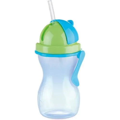 Sticlă de copii Tescoma BAMBINI, cu pai, albastru, 300 ml, albastru