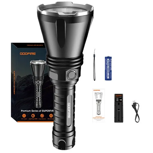 Lanterna tactica LED Godfire TF01, 1000m, 1371lm, aliaj aluminiu, 4800mAh, 245g, 5 moduri 6975515774316