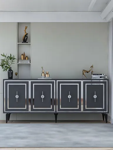 Consola, Hanah Home, Samba, 180x78.6x35 cm, PAL , Antracit / Argintiu