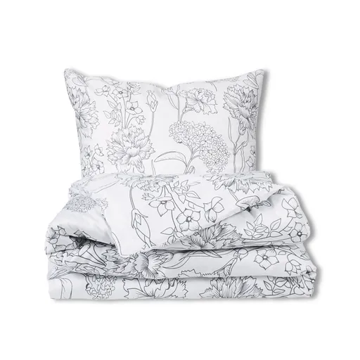 Lenjerie de pat Matex Satin Flori gri , 140 x 200cm, 70 x 90 cm