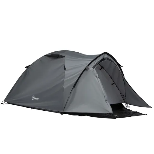 Outsunny Cort Camping Impermeabil 4 Locuri Impermeabil cu Vestibul, Ferestre si Usi cu fermoar, 325x183x130cm Gri | Aosom Romania