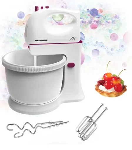 Mixer cu bol Charm, Heinner, 300W, alb/visiniu