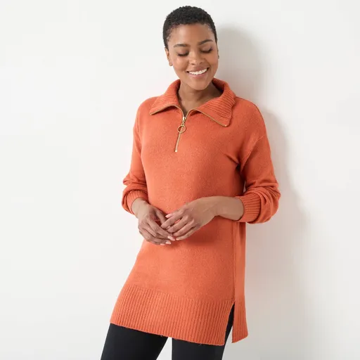 Pulover lung cu guler ridicat și fermoar