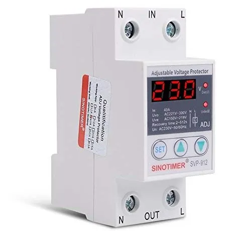 Releu de protectie tensiune monofazic, Sinotimer, 40A, ecran digital LED, recuperare automata, SVP-912-40A