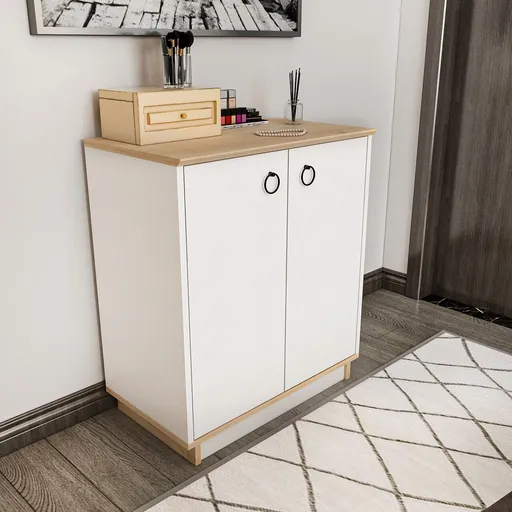 Consola, Hanah Home, Nüanse, 72x83.1x42 cm, Alb / Stejar