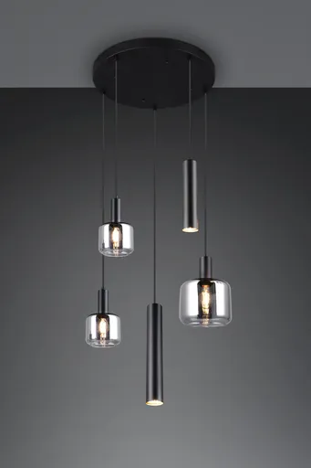 Lustra Mataro, TRIO, 40x150 cm, 10W / 10W, 1x E27 / 2x E14 / 2x GU10, metal, negru mat/argintiu