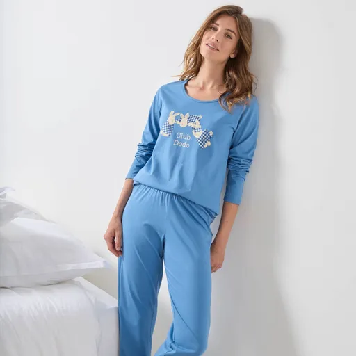 Pijamale cu mânecă lungă și imprimeu cu iepurași