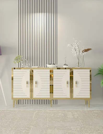 Consola, Hanah Home, Tuna, 150x75x32 cm, PAL , Safir / Alb / Aur