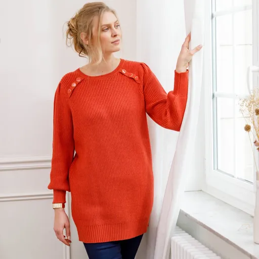 Pulover tunică uni cu nasturi decorativi