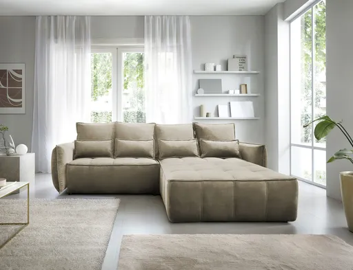 Coltar extensibil dreapta 4 locuri ELTAP, RT-20NU, Campo, 265x196x88 cm, lemn/poliester, maro deschis