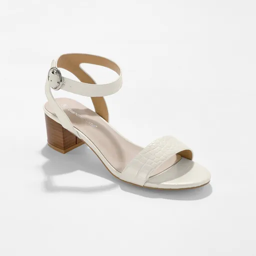 Sandale cu toc cu aspect de lemn, cu efect de piele de crocodil