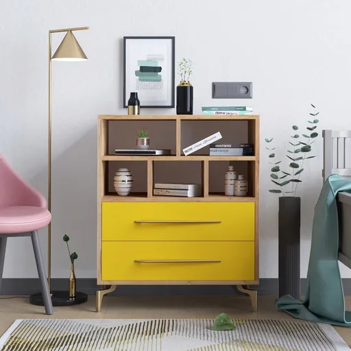 Dulap, Hanah Home, ALBA, 70x85.6x40 cm, Aur / Stejar