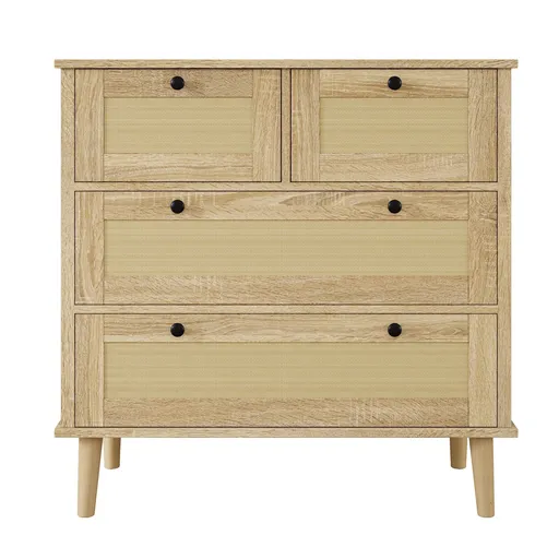 Comodă cu 4 sertare din ratan, 80x40x80 cm, Culoare naturală