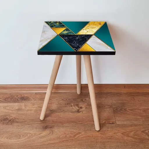 Masuta, Hanah Home, Shp86, 35x42x35 cm, Verde / Alb / Auriu / Negru